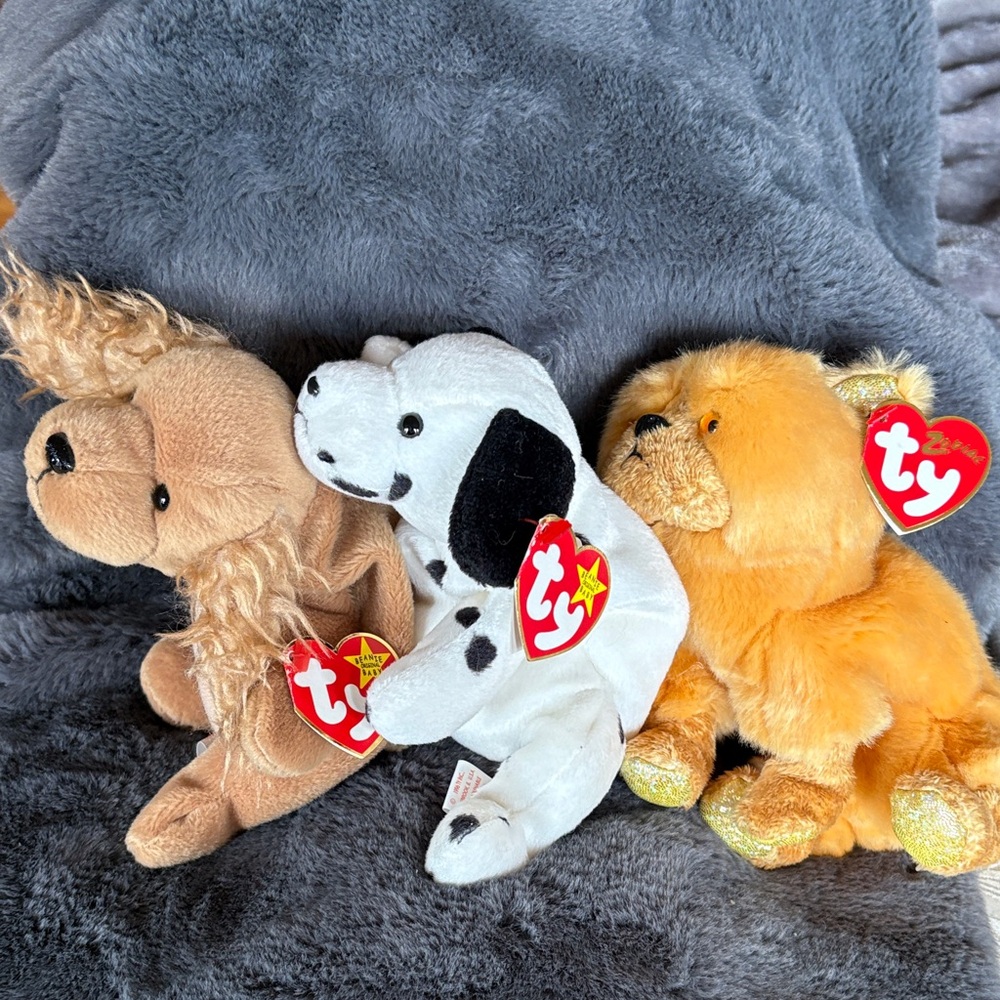 Ty Plush Trio - Brown, White/Black, Golden Yellow